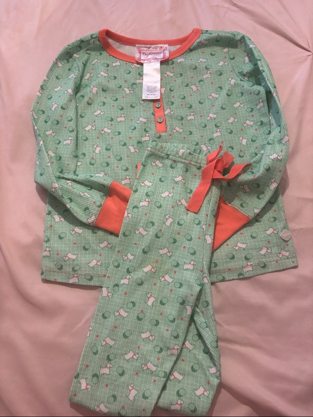 American Girl Green and Coral Long-Sleeve Pajama Set